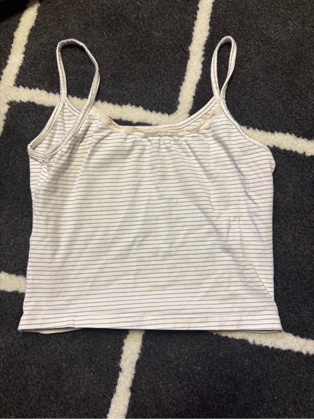 Brandy Melville white and navy striped tank w/ lace detail